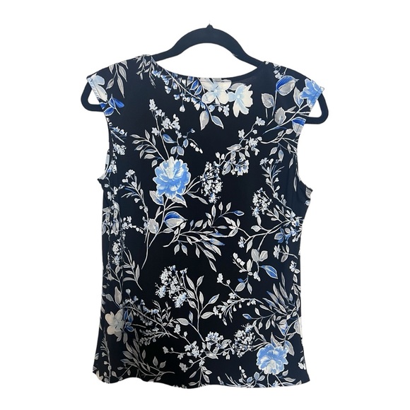Kasper black shell top. Floral pattern with blue and gray. - Picture 5 of 6